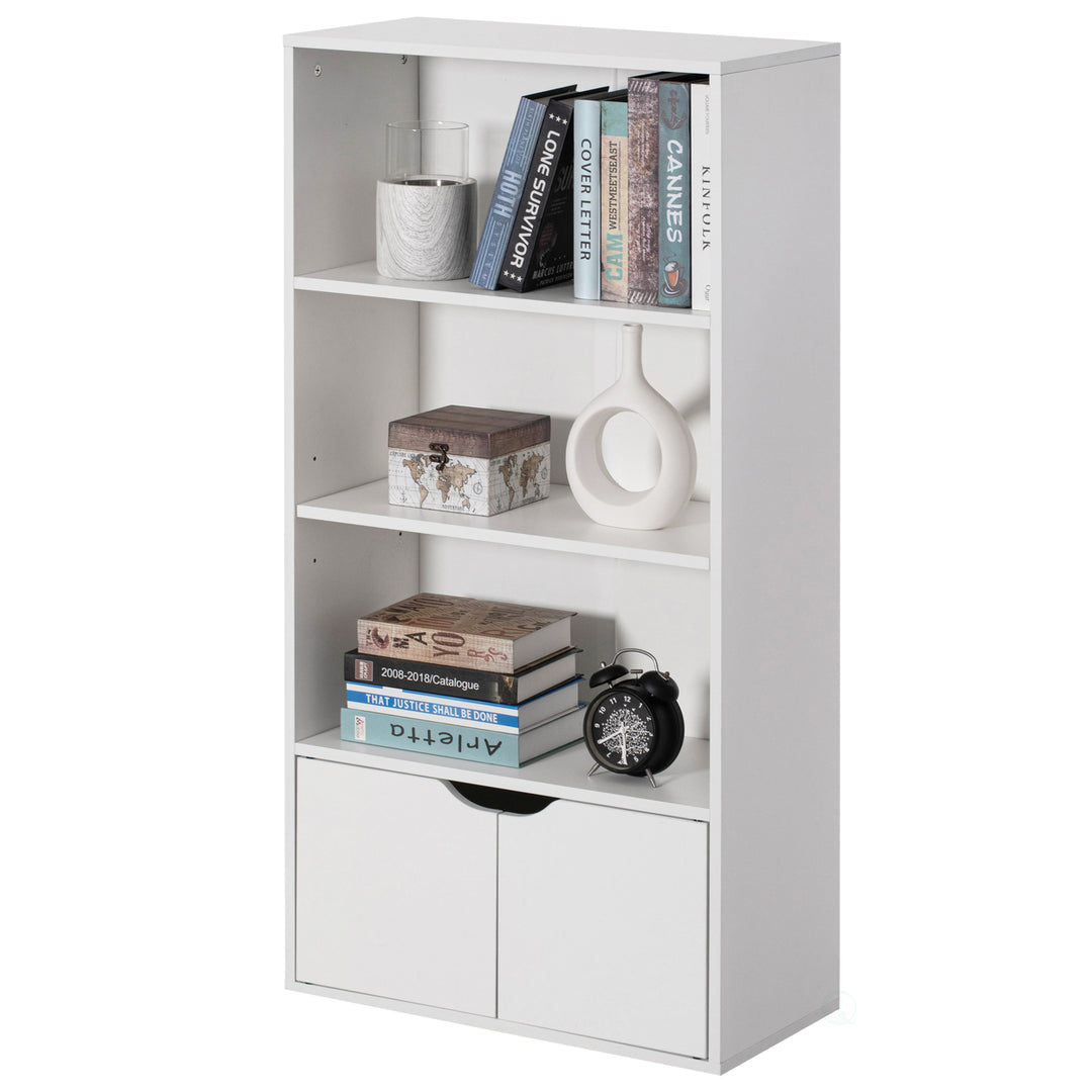 47 Inch 3 Tier Open Book Shelf with 2 Door Storage Cabinet Adjustable Shelf Image 5