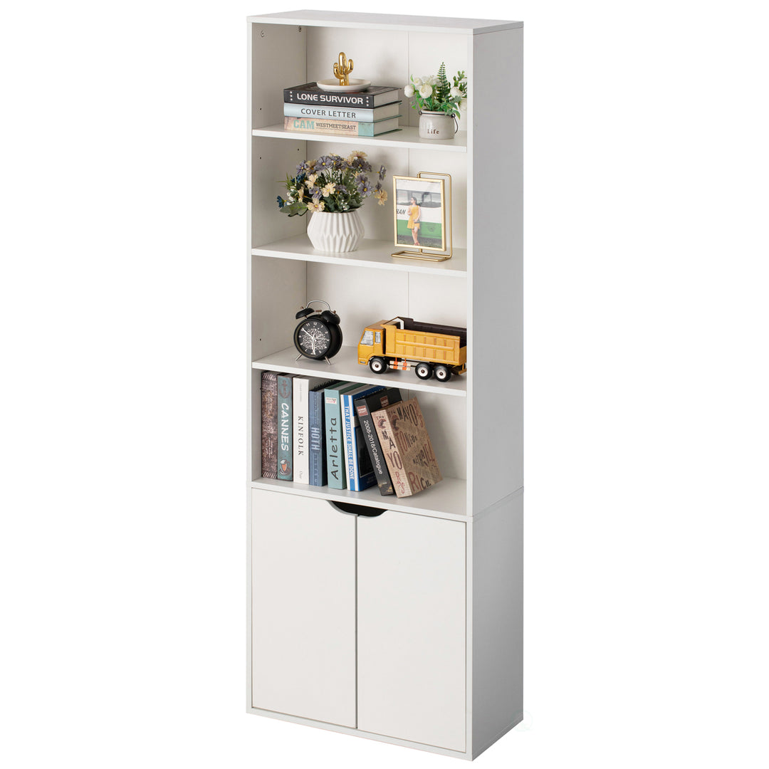 4-Tier 71 Inch Open Bookshelf with 2 Doors Storage Cabinet Adjustable Shelf Image 5