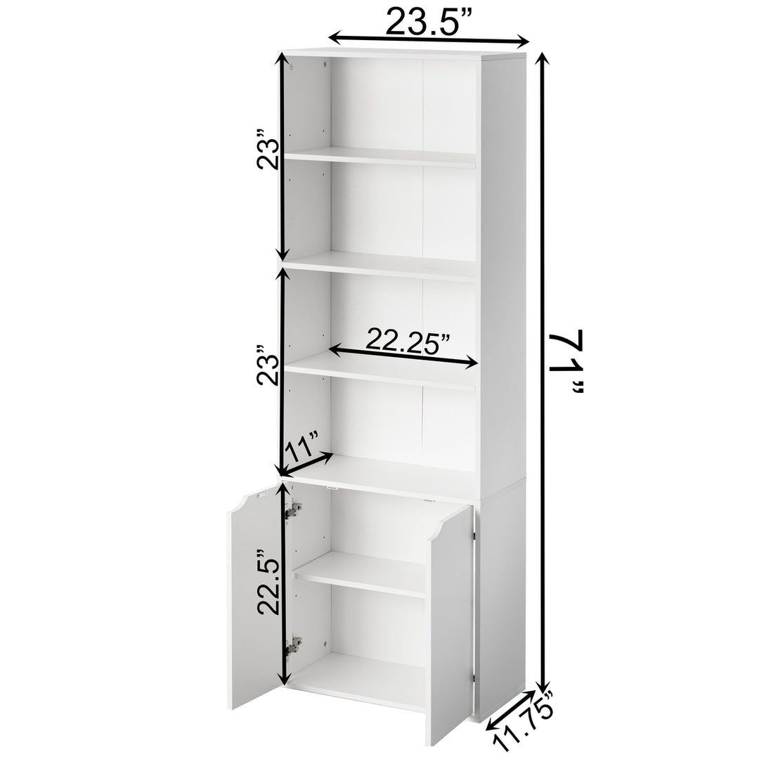 4-Tier 71 Inch Open Bookshelf with 2 Doors Storage Cabinet Adjustable Shelf Image 6