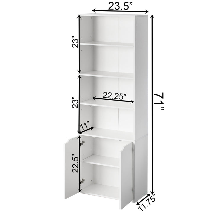 4-Tier 71 Inch Open Bookshelf with 2 Doors Storage Cabinet Adjustable Shelf Image 6