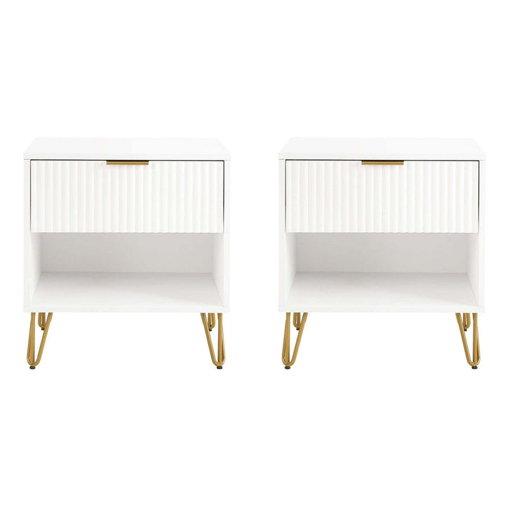 Manhattan Comfort DUMBO Nightstand Set of 2 1 Drawer Metal Feet Modern Design Image 1