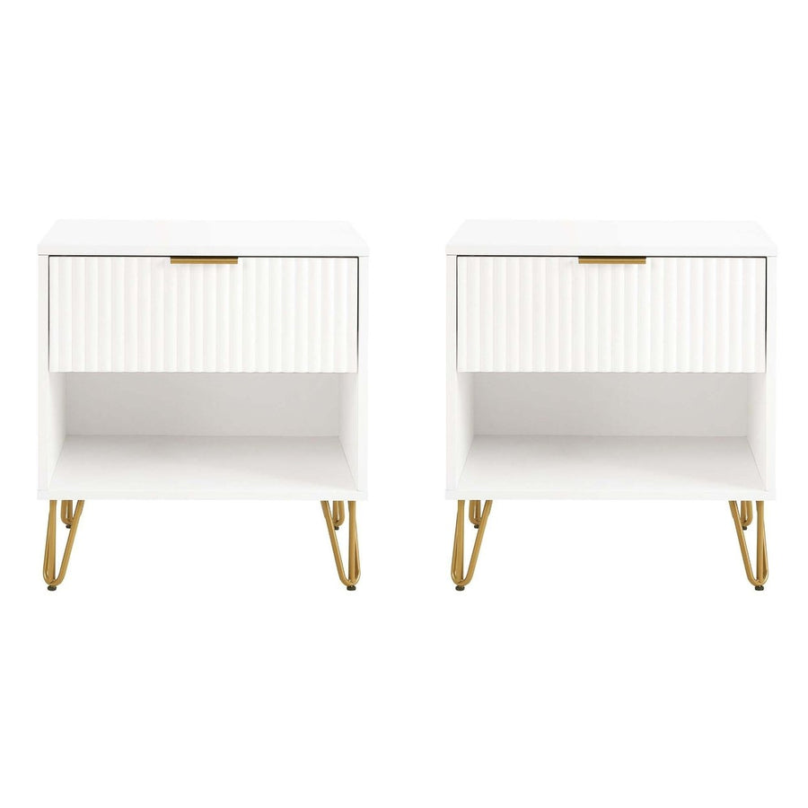 Manhattan Comfort DUMBO Nightstand Set of 2 1 Drawer Metal Feet Modern Design Image 1