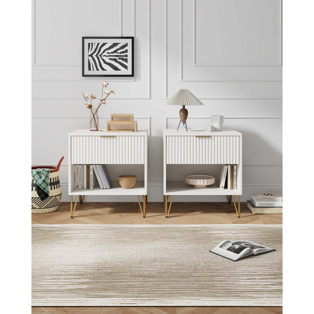 DUMBO 1.0 Modern Nightstand with 1 Drawer and Metal Feet - Set of 2 Image 2