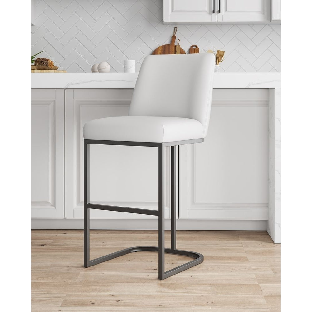 Serena Modern Leatherette Barstool Upholstered Metal Base Kitchen Counter Seat Image 2