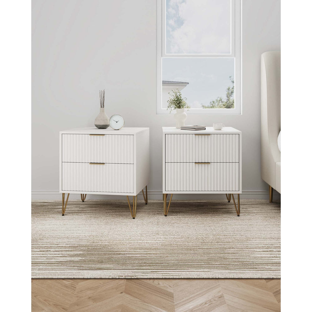 DUMBO 2.0 Modern Nightstand with 2 Drawer and Metal Feet - Set of 2 Image 2