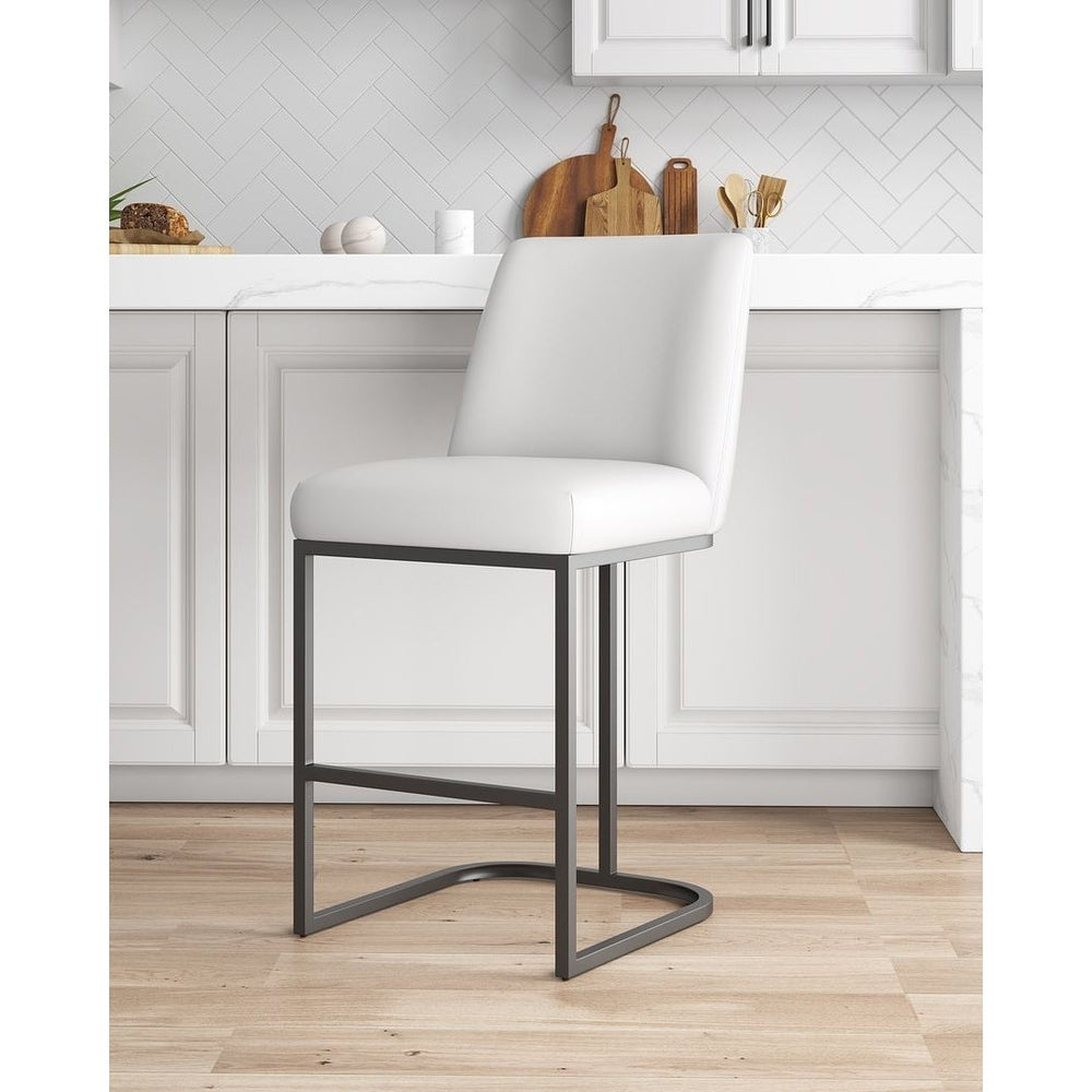 Serena Modern Leatherette Upholstered Counter Stool Metal Base Kitchen Bar Chair Image 2