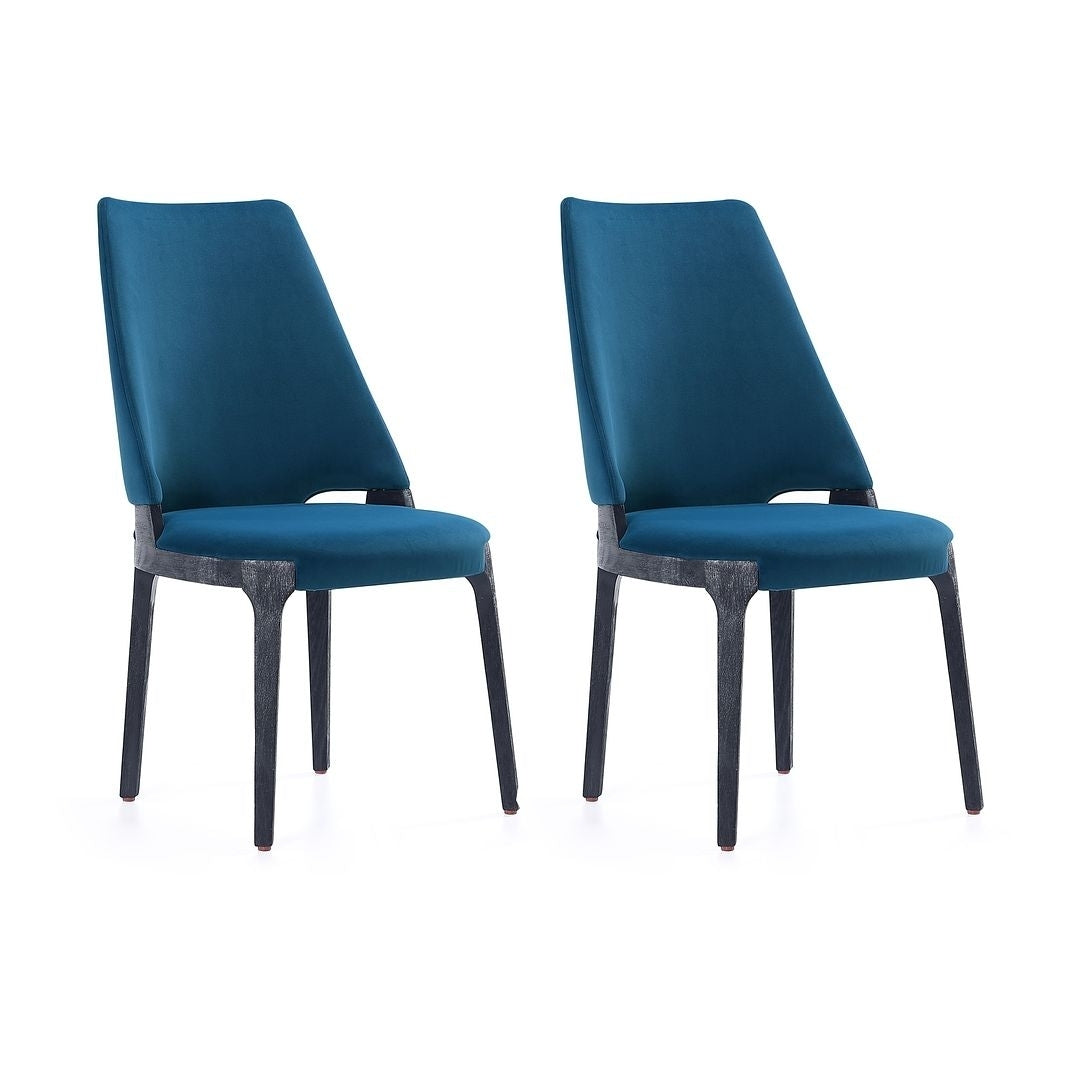 Kara Modern Velvet Dining Chair Set of 2 Blue Upholstered Beech Wood Legs Image 1