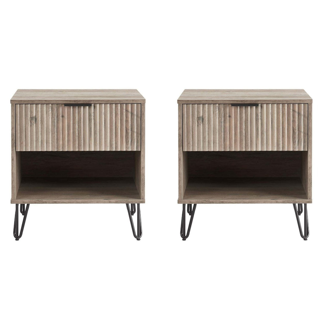 Manhattan Comfort DUMBO Nightstand Set of 2 1 Drawer Metal Feet Modern Design Image 1