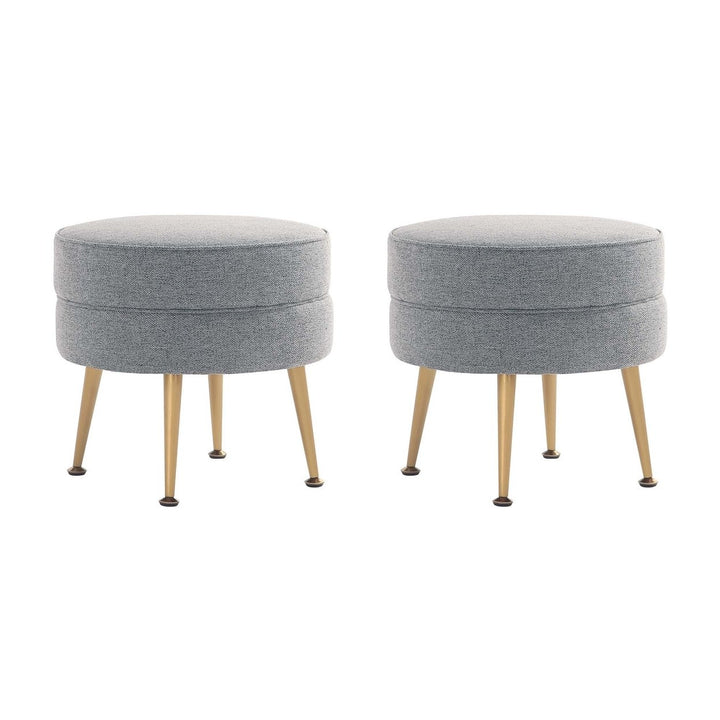 Bailey Mid-Century Modern Woven Polyester Blend Upholstered Ottoman in Oatmeal with Gold Feet - Set of 2 Image 3