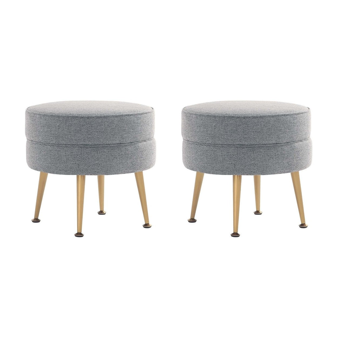 Bailey Mid-Century Modern Woven Polyester Blend Upholstered Ottoman in Oatmeal with Gold Feet - Set of 2 Image 1