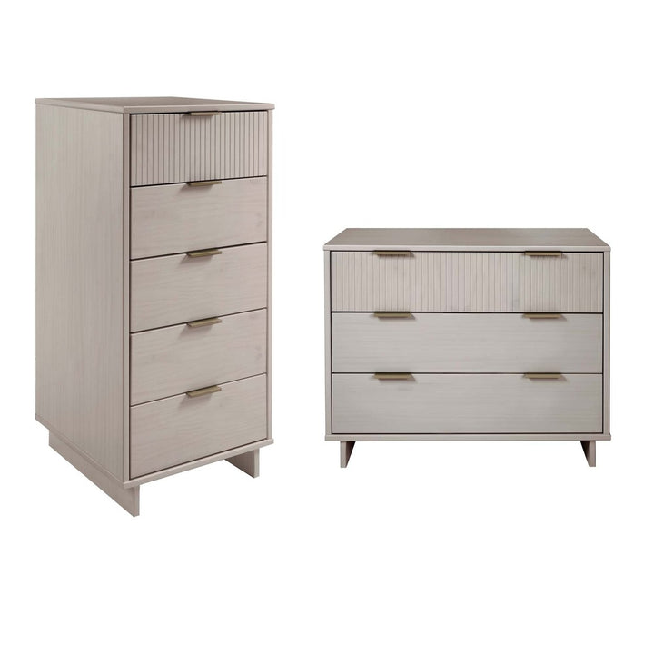 Granville 2-Piece Modern Solid Wood Dresser Set Tall Narrow UV Finish Multiple Colors Image 1