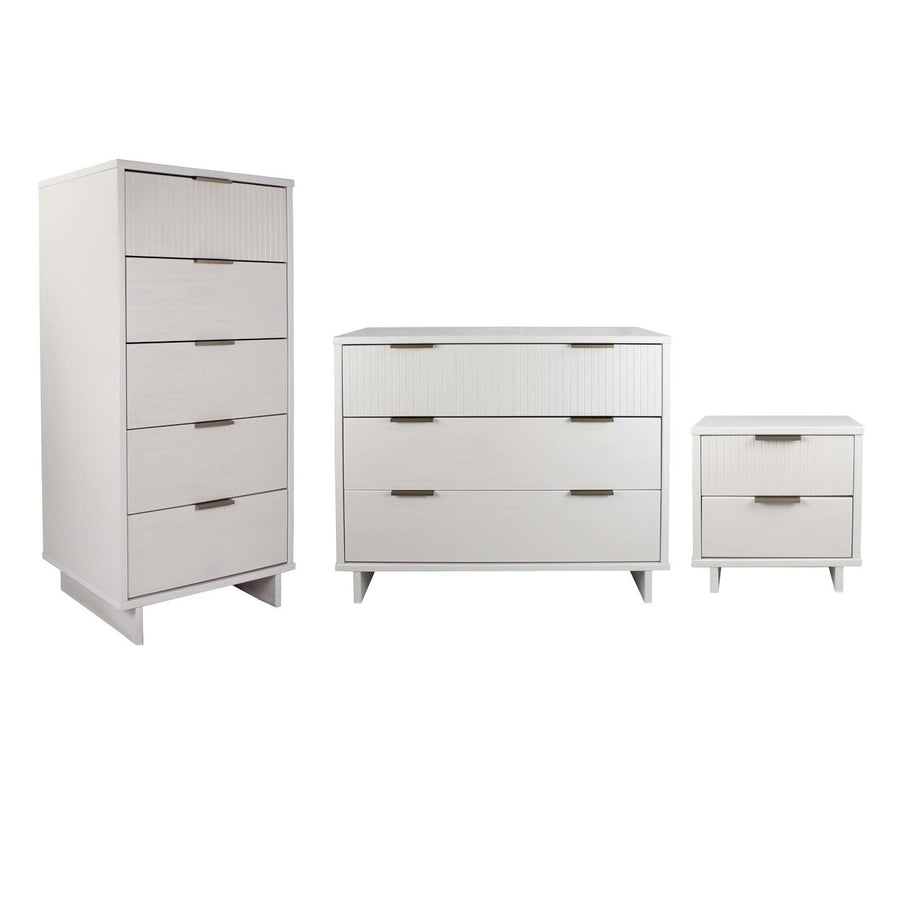 3-Piece Granville Modern Solid Wood Standard Dresser, Tall Narrow Chest and Nightstand Set Image 1