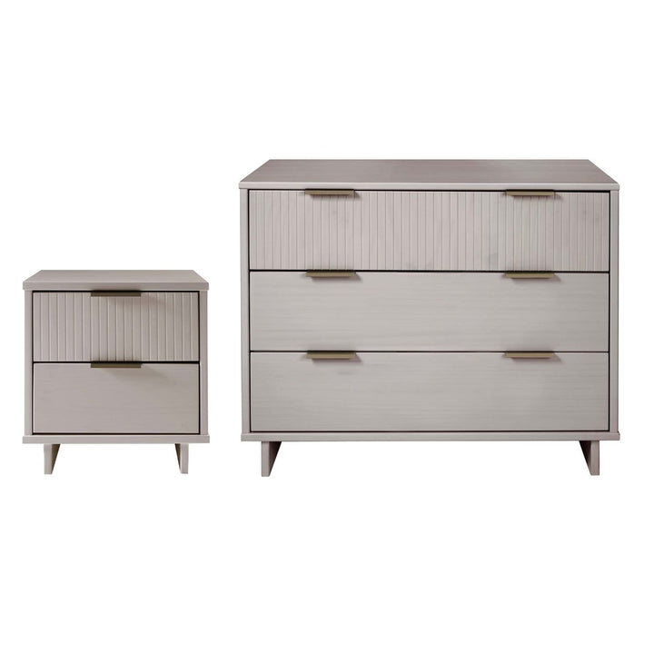 Granville Modern Solid Wood Dresser Nightstand Set Distressed Finish 2-Piece Image 1