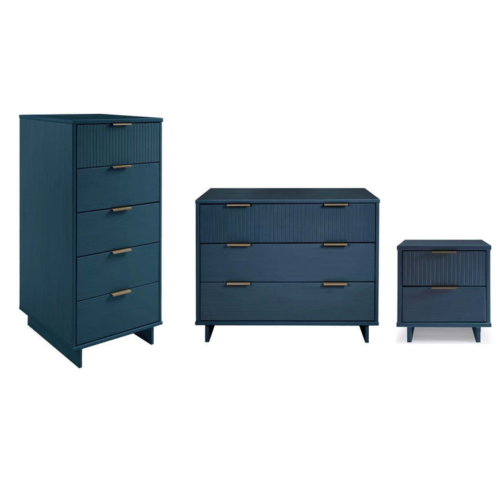 Granville 3-Piece Solid Wood Dresser Chest Nightstand Set Modern Glam Black Image 6