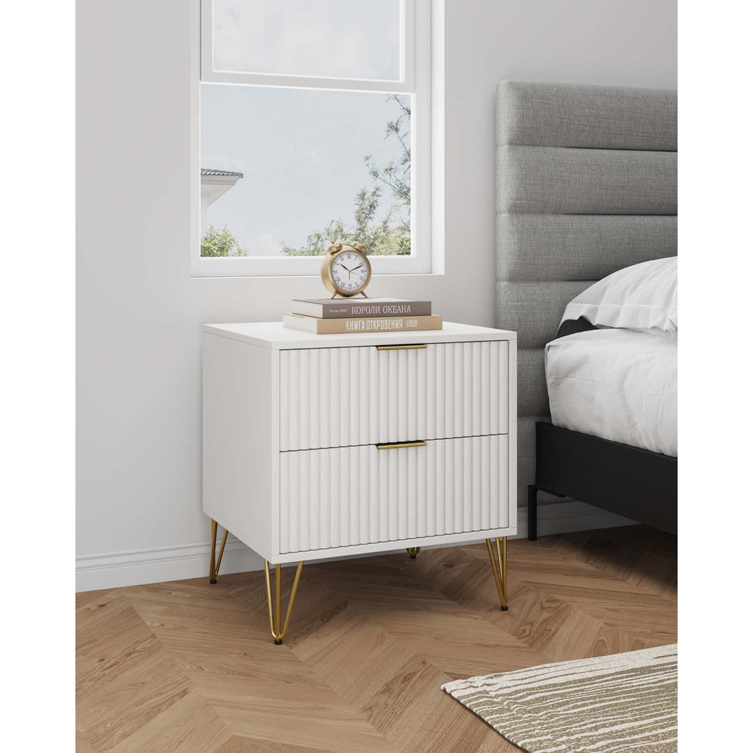 Manhattan Comfort Dumbo Modern Nightstand 2 Drawer Metal Feet Multiple Colors Image 2