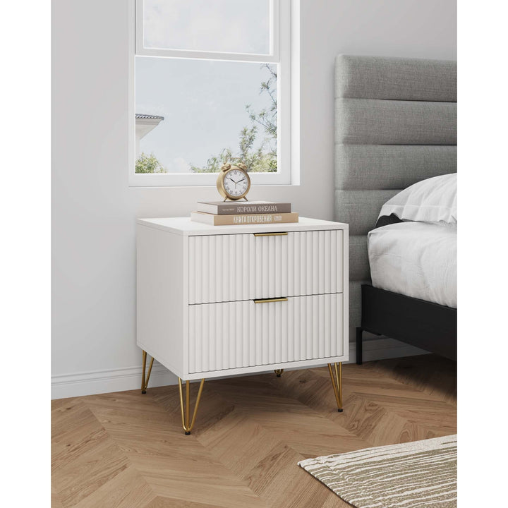 Manhattan Comfort Dumbo Modern Nightstand 2 Drawer Metal Feet Multiple Colors Image 2