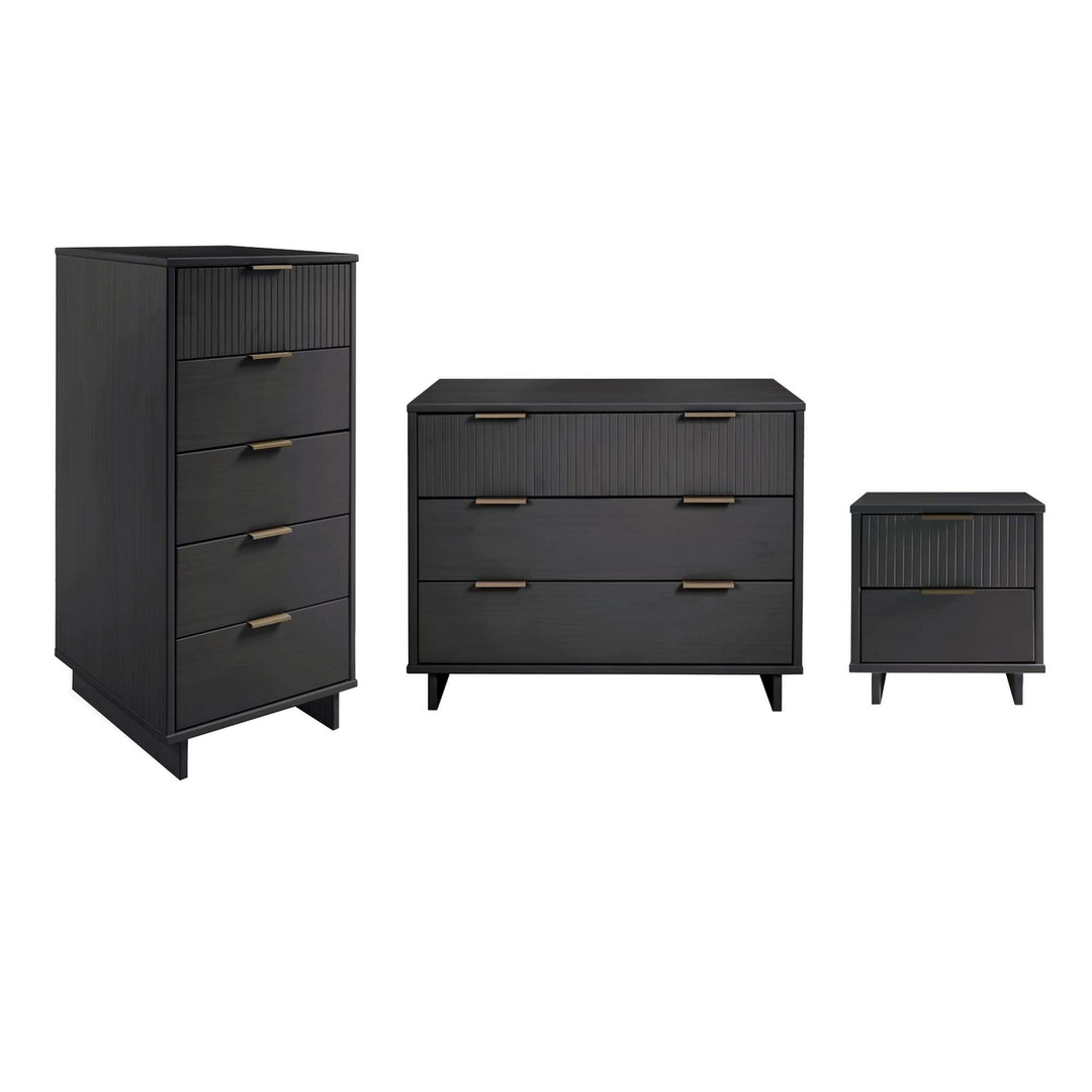 Granville 3-Piece Solid Wood Dresser Chest Nightstand Set Modern Glam Black Image 7