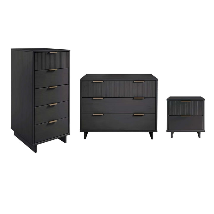 Granville 3-Piece Solid Wood Dresser Chest Nightstand Set Modern Glam Black Image 7