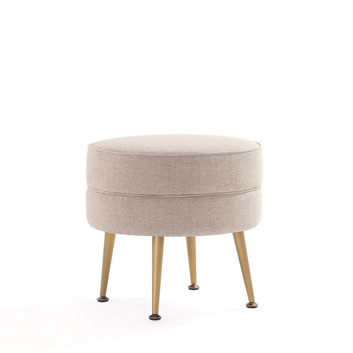 Bailey Mid-Century Modern Woven Polyester Blend Upholstered Ottoman in Oatmeal with Gold Feet Image 1