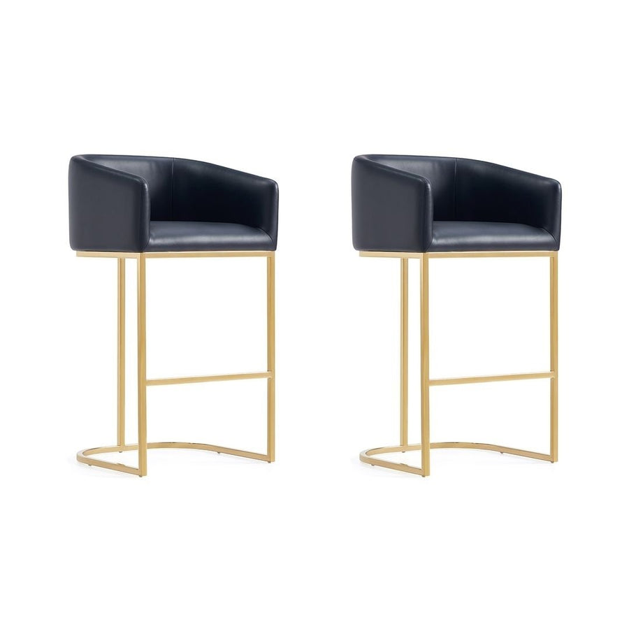 Louvre Mid-Century Modern Leatherette Upholstered Barstool in Black and Titanium Gold- Set of 2 Image 1