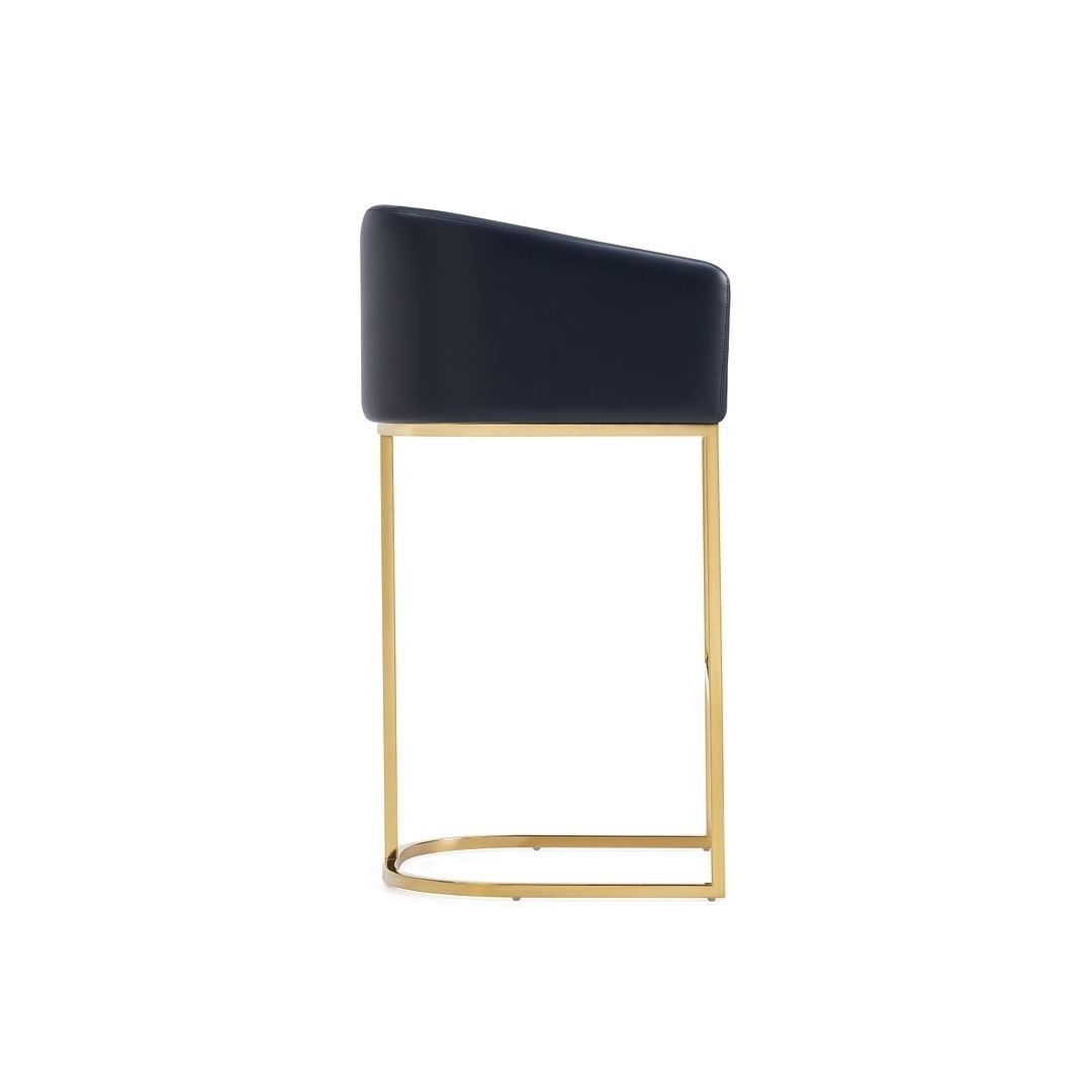 Louvre Mid-Century Modern Leatherette Upholstered Barstool in Black and Titanium Gold- Set of 2 Image 6