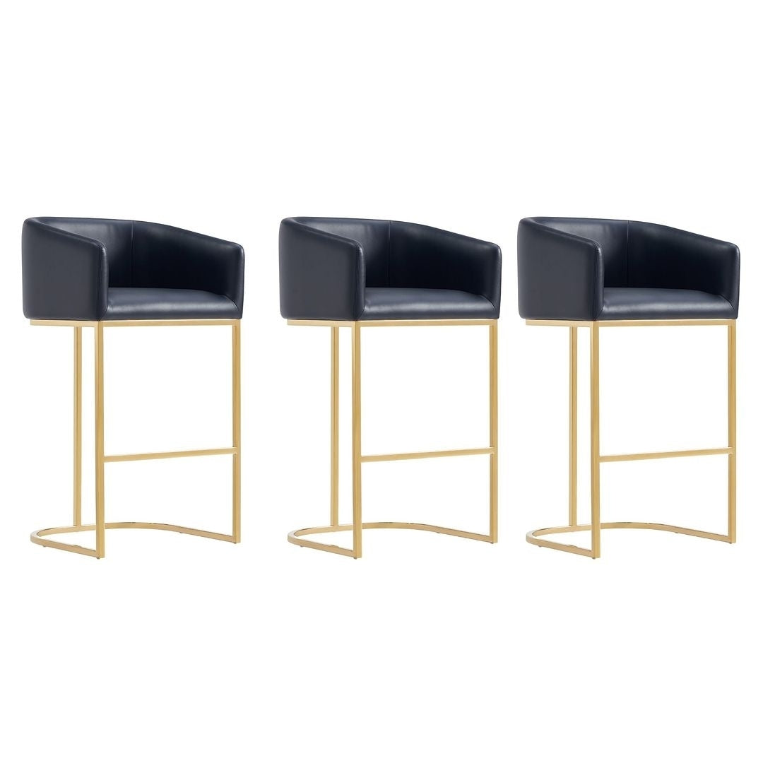 Louvre Mid-Century Modern Leatherette Upholstered Barstool in Black and Titanium Gold- Set of 3 Image 1