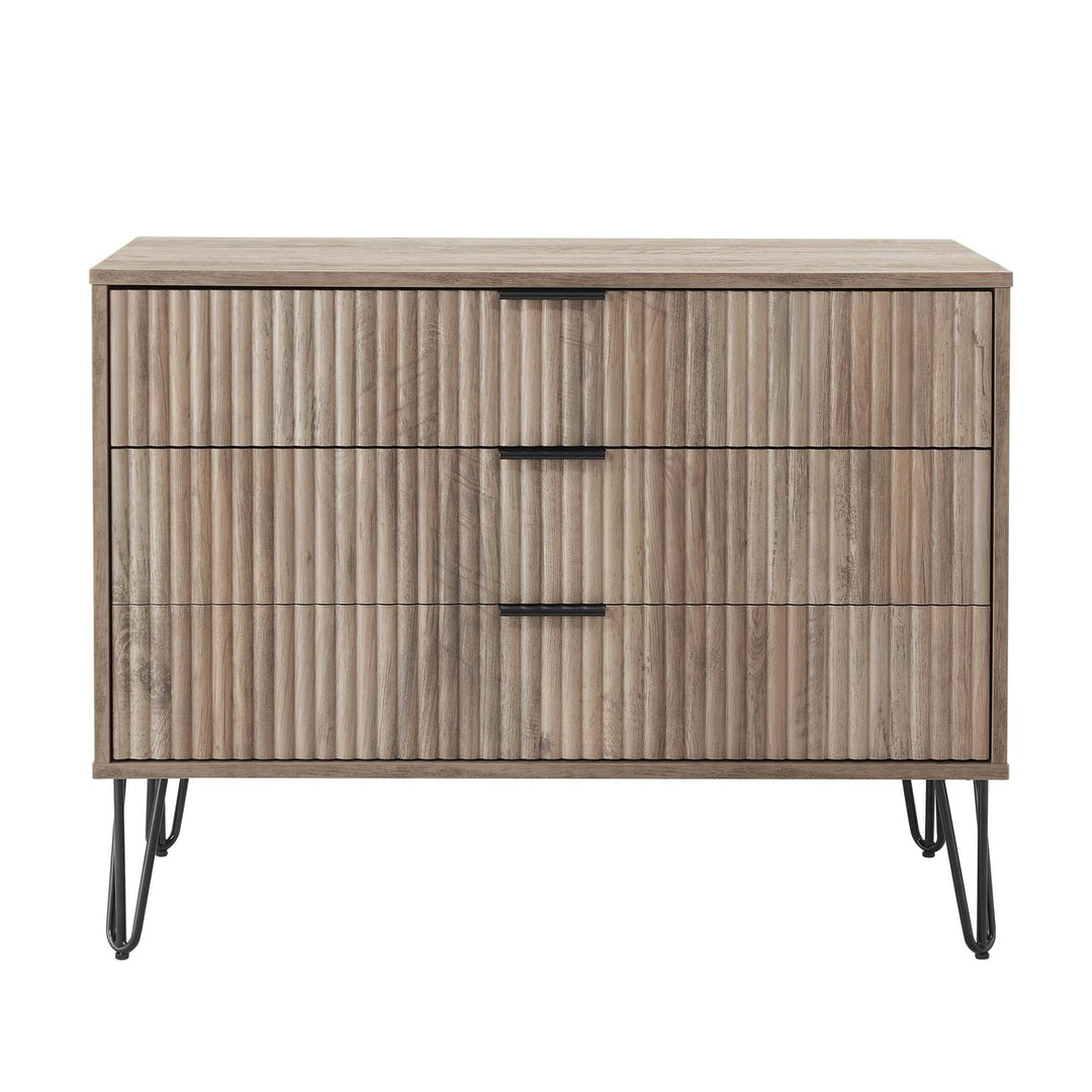 Manhattan Comfort DUMBO Modern Dresser 3 Drawers Vertical Ribbed Front Metal Legs Image 5