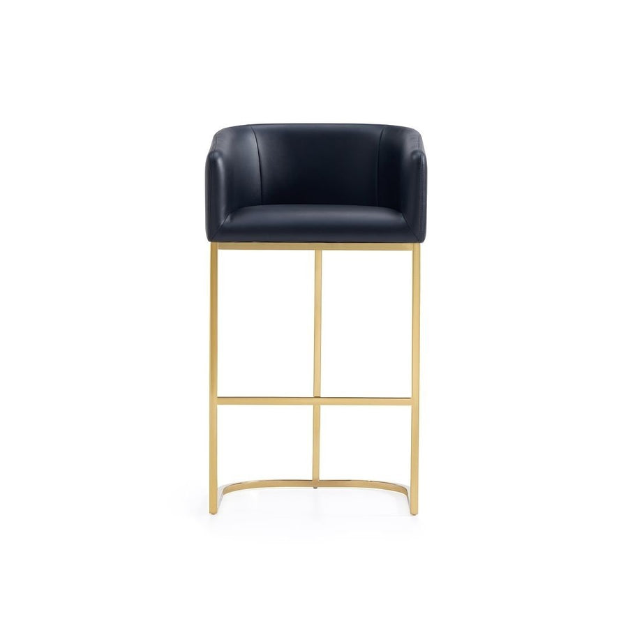 Louvre Mid-Century Modern Leatherette Upholstered Barstool in Black and Titanium Gold Image 1