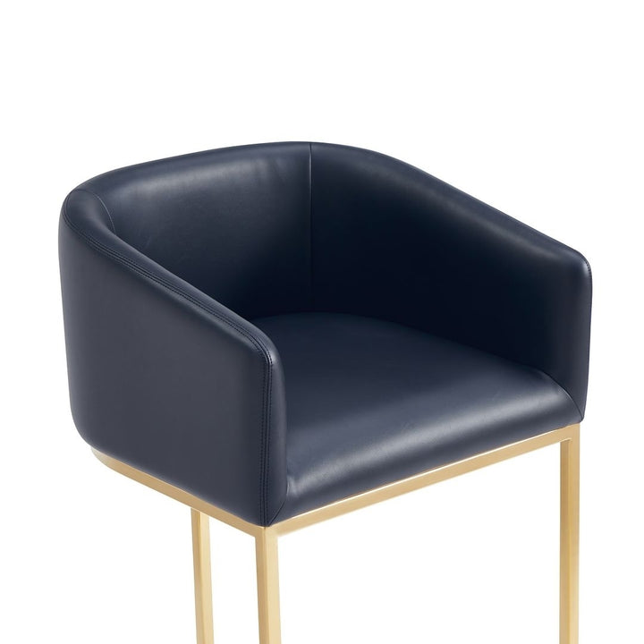 Louvre Mid-Century Modern Leatherette Upholstered Barstool in Black and Titanium Gold Image 5