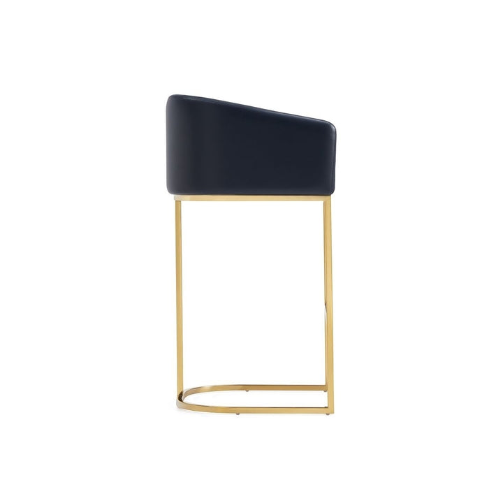 Louvre Mid-Century Modern Leatherette Upholstered Barstool in Black and Titanium Gold Image 6