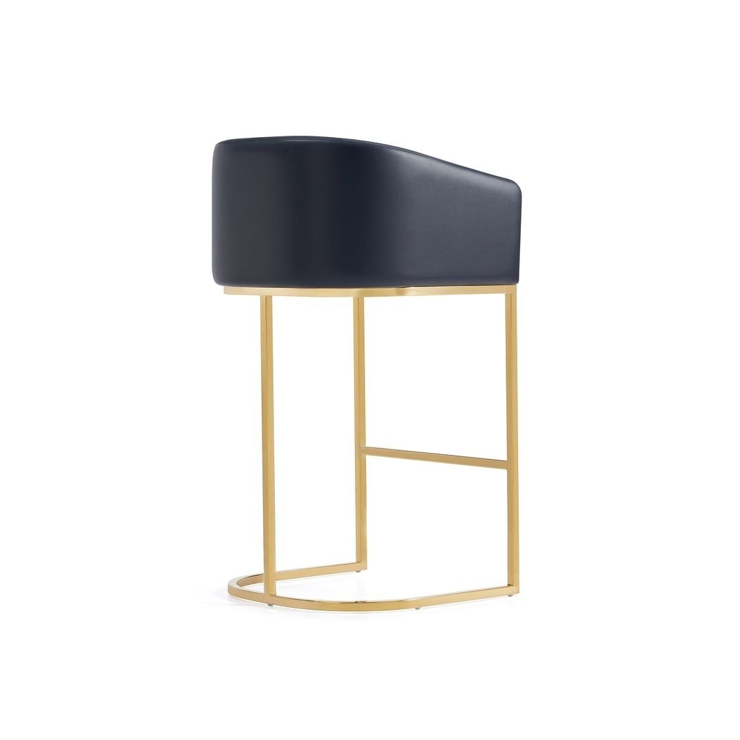 Louvre Mid-Century Modern Leatherette Upholstered Barstool in Black and Titanium Gold Image 7