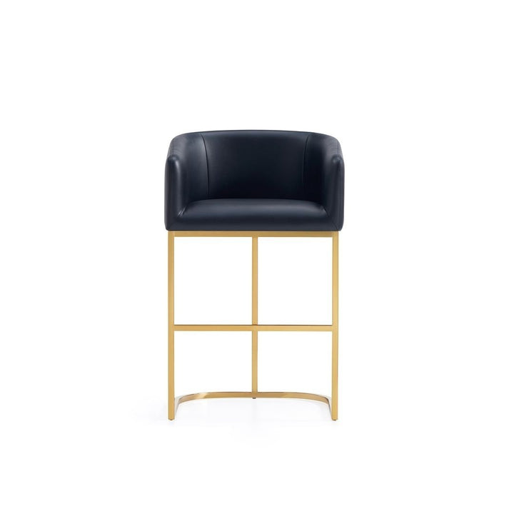 Louvre Mid-Century Modern Leatherette Upholstered Counter Stool in Black and Titanium Gold Image 1
