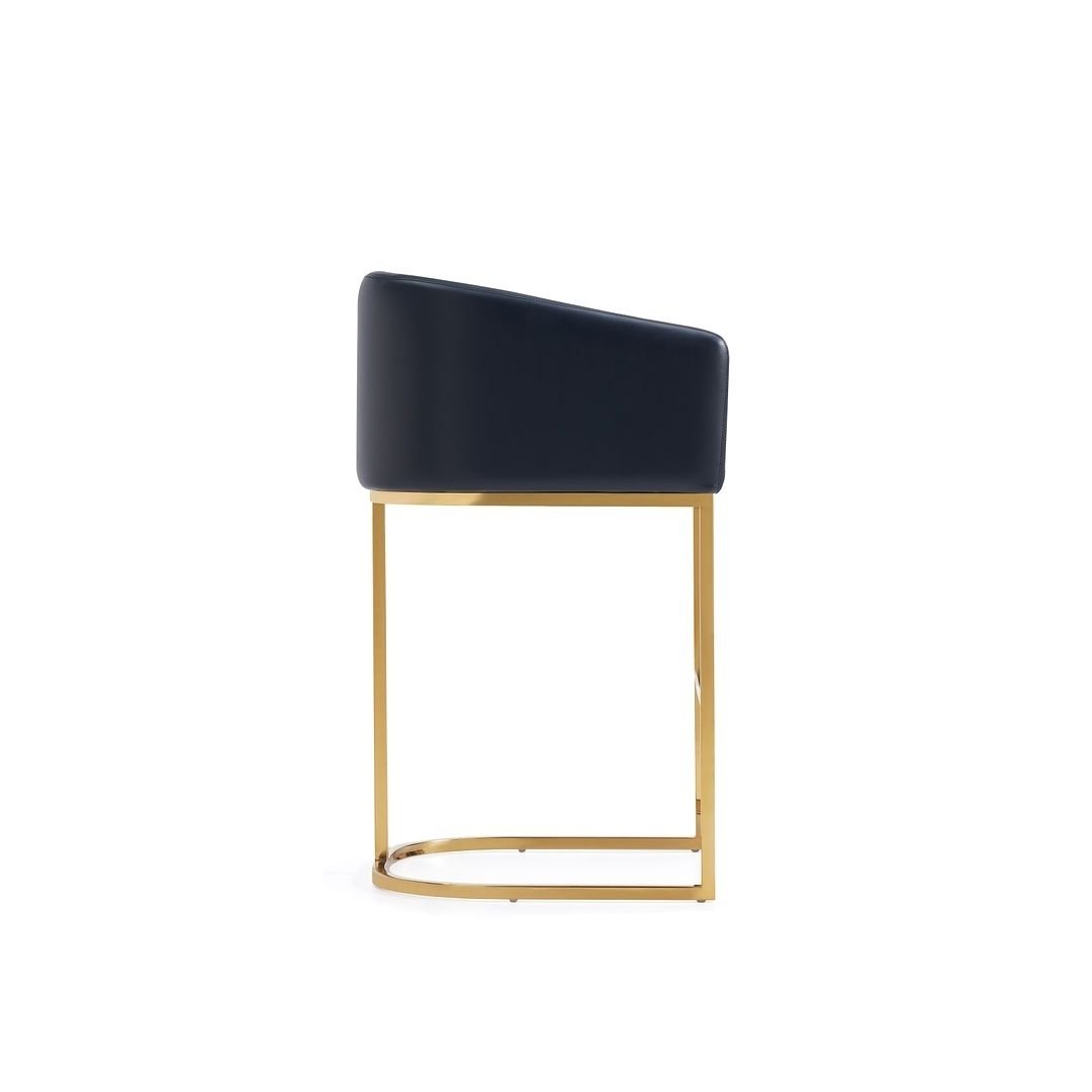 Louvre Mid-Century Modern Leatherette Upholstered Counter Stool in Black and Titanium Gold- Set of 3 Image 6