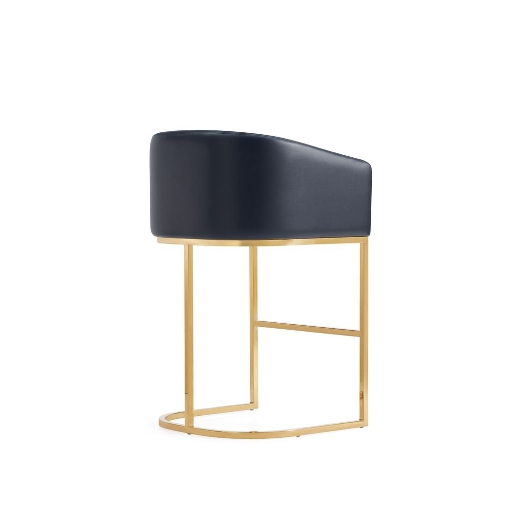 Louvre Mid-Century Modern Leatherette Upholstered Counter Stool in Black and Titanium Gold- Set of 3 Image 7
