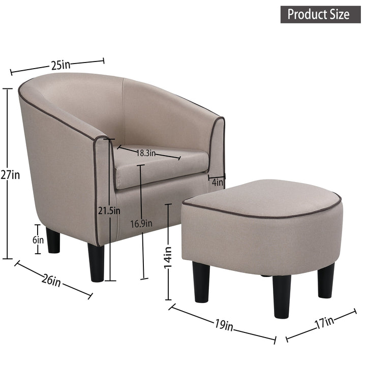 Modern Accent Chair with Ottoman, Arm Chair with Footrest, for Living Room Bedroom Small Spaces Apartment Office (Fabric Image 5