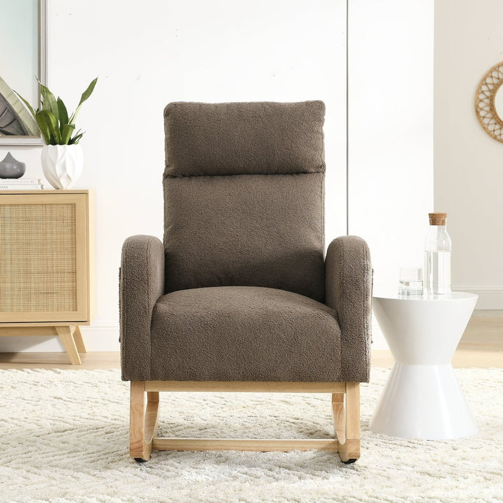 Modern Accent High Backrest Living Room Lounge Arm Rocking Chair with Two Side Pocket Image 2