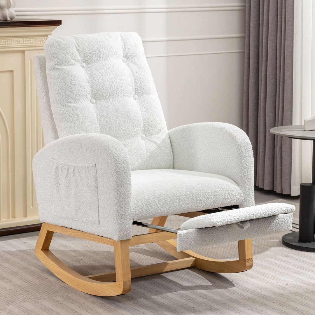 Modern Rocking Chair with Footrest High Back Rubber Wood 26.77D X 38.36W Image 1