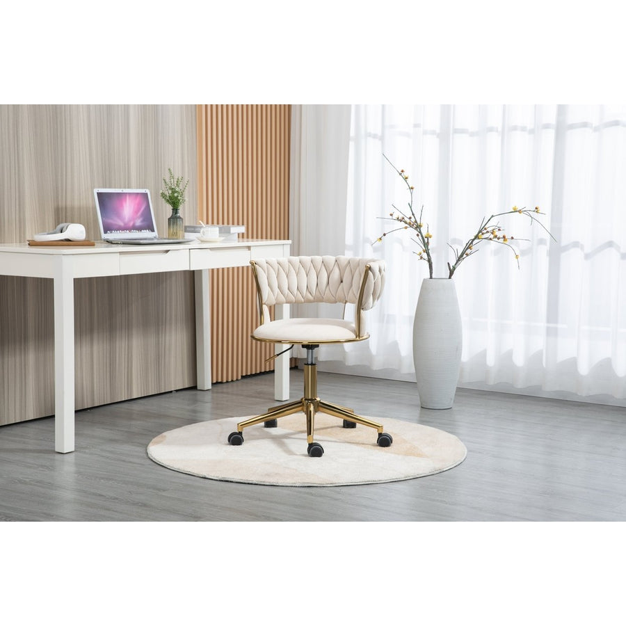 Modern Adjustable Swivel Task Chair Ivory Velvet Small Space Home Office 280 lbs Image 1