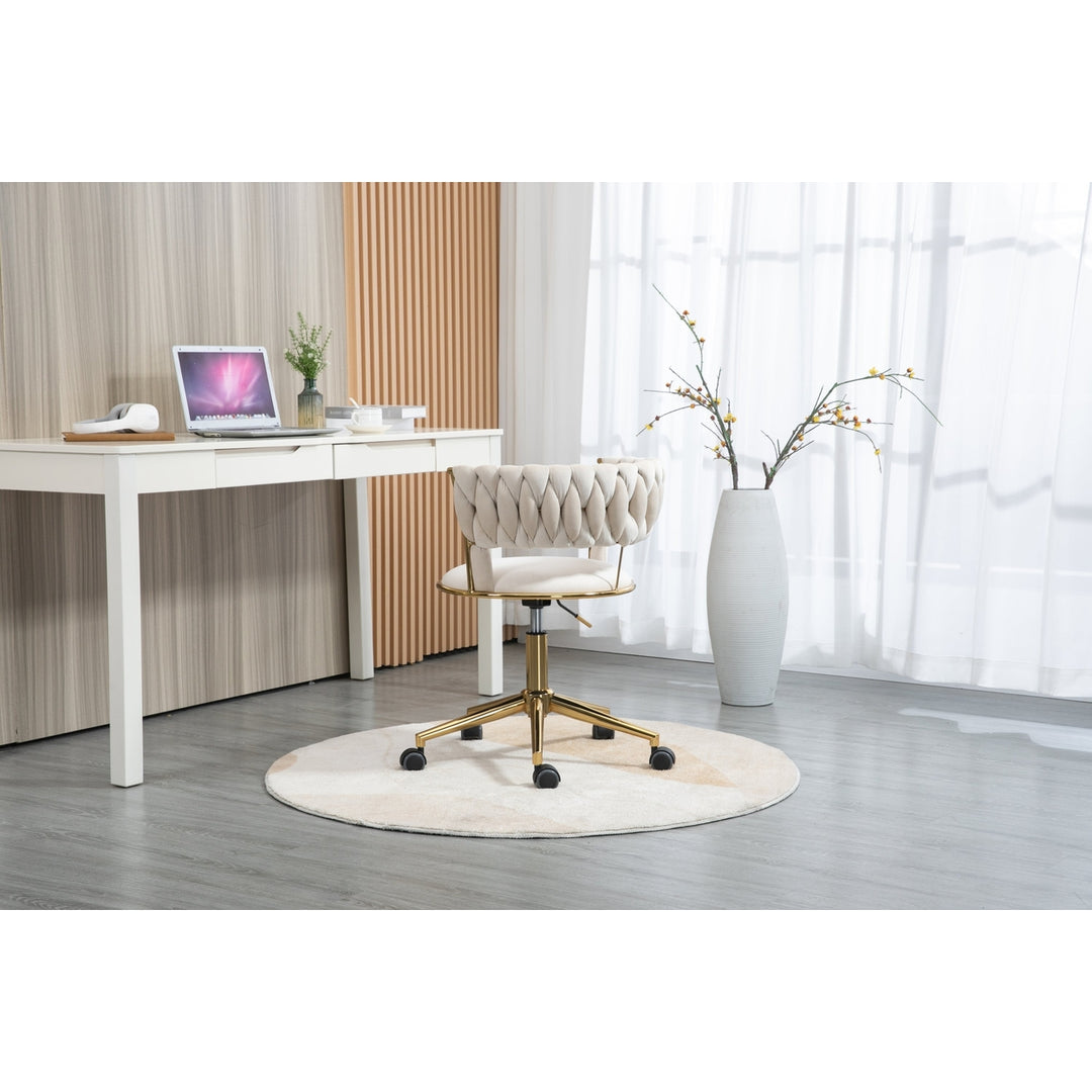 Modern Adjustable Swivel Task Chair Ivory Velvet Small Space Home Office 280 lbs Image 2