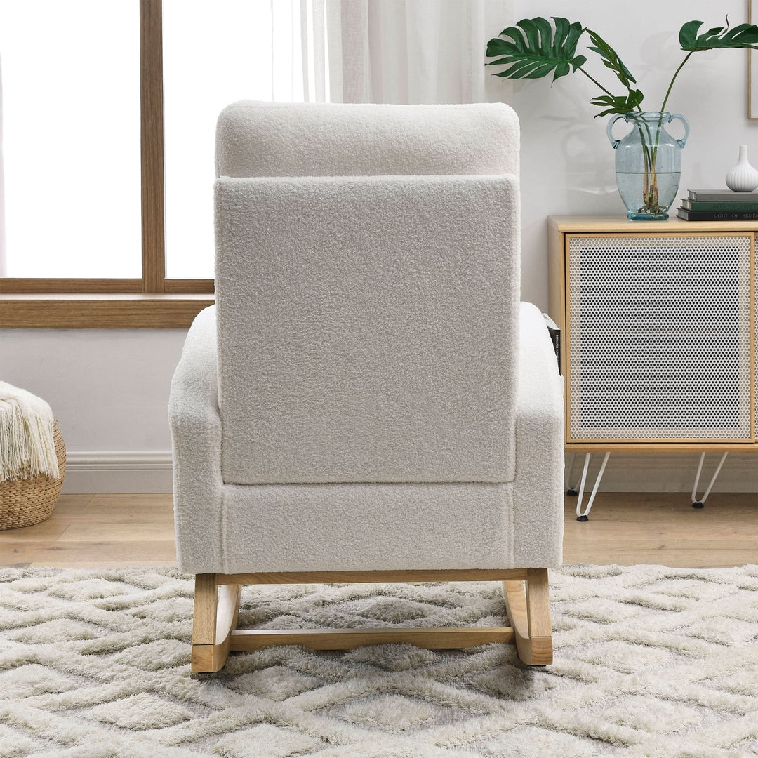 Modern High Backrest Rocking Chair Ivory Teddy with Side Pockets 27.6 Width Image 5