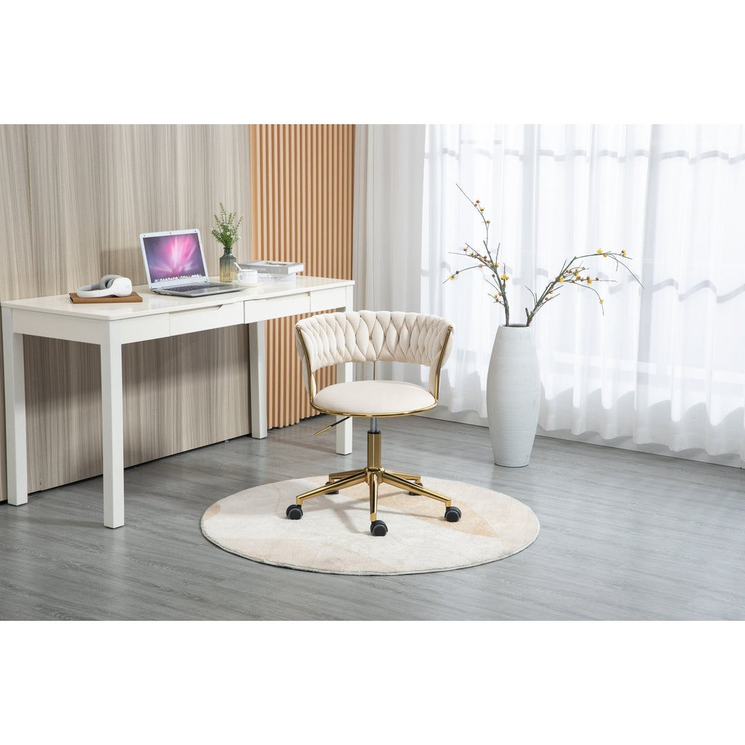 Modern Adjustable Swivel Task Chair Ivory Velvet Small Space Home Office 280 lbs Image 4