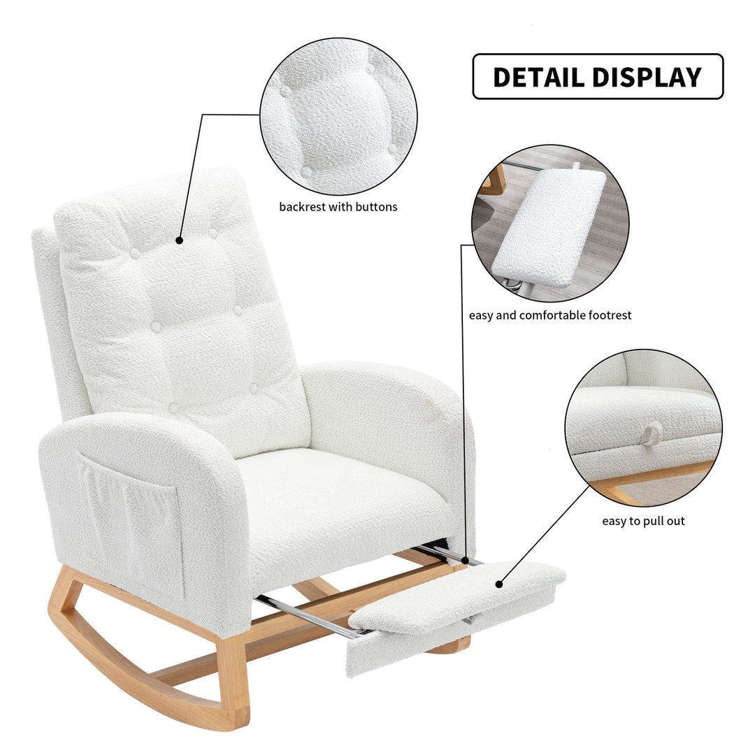 Modern Rocking Chair with Footrest High Back Rubber Wood 26.77D X 38.36W Image 9