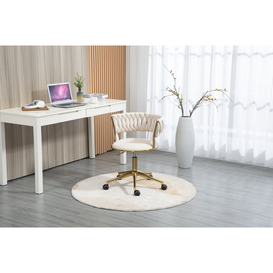 Modern Adjustable Swivel Task Chair Ivory Velvet Small Space Home Office 280 lbs Image 5