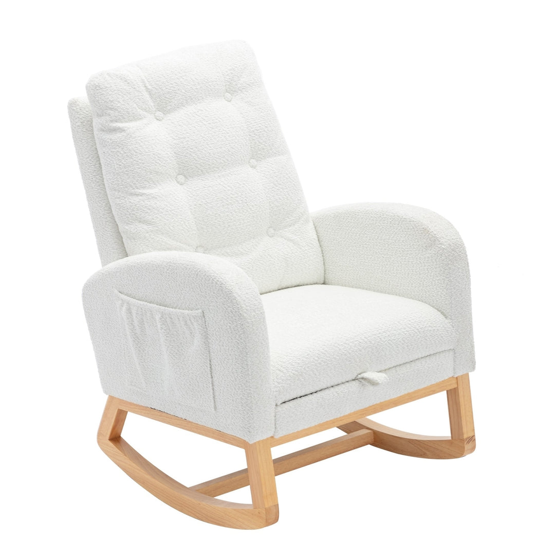 Modern Rocking Chair with Footrest High Back Rubber Wood 26.77D X 38.36W Image 10