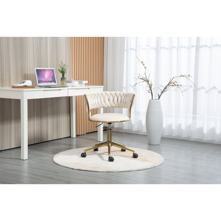 Modern Adjustable Swivel Task Chair Ivory Velvet Small Space Home Office 280 lbs Image 6