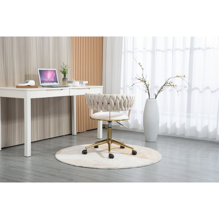 Modern Adjustable Swivel Task Chair Ivory Velvet Small Space Home Office 280 lbs Image 7