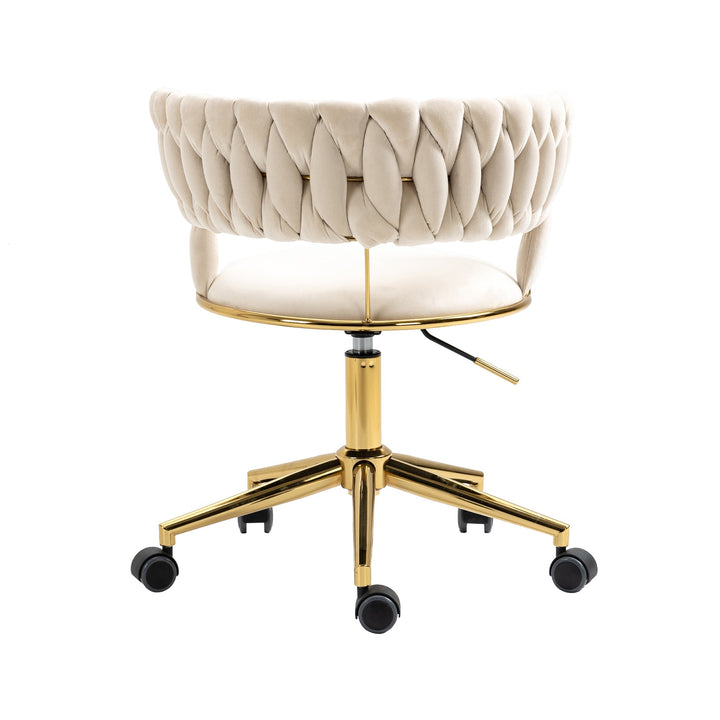 Modern Adjustable Swivel Task Chair Ivory Velvet Small Space Home Office 280 lbs Image 8