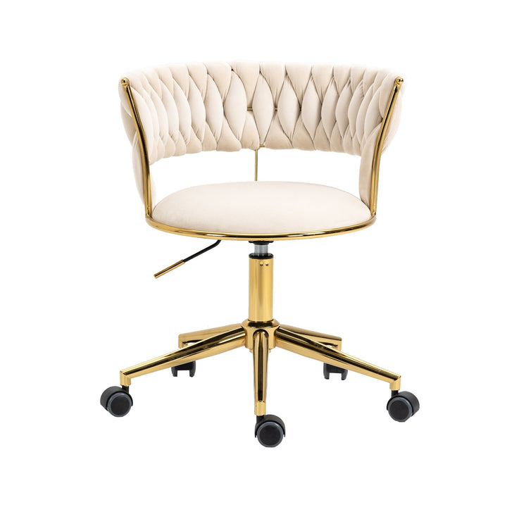 Modern Adjustable Swivel Task Chair Ivory Velvet Small Space Home Office 280 lbs Image 9