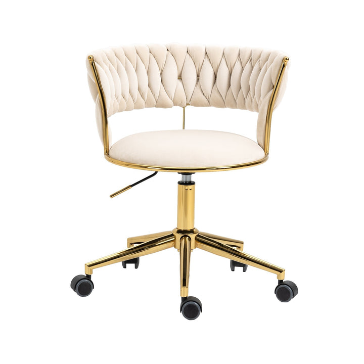 Modern Adjustable Swivel Task Chair Ivory Velvet Small Space Home Office 280 lbs Image 10