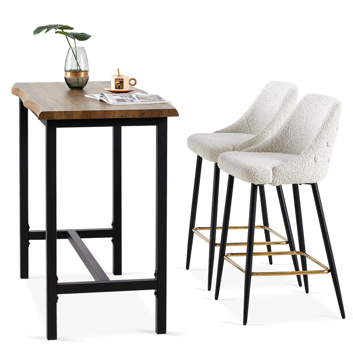 Modern Beige Swivel Bar Chair Set of 2 Metal High Bar Stools Kitchen Furniture Image 4